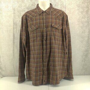 Cody James Shirt Mens 4XL Brown‎ Plaid Western Pearl Snap Flannel Long Sleeve